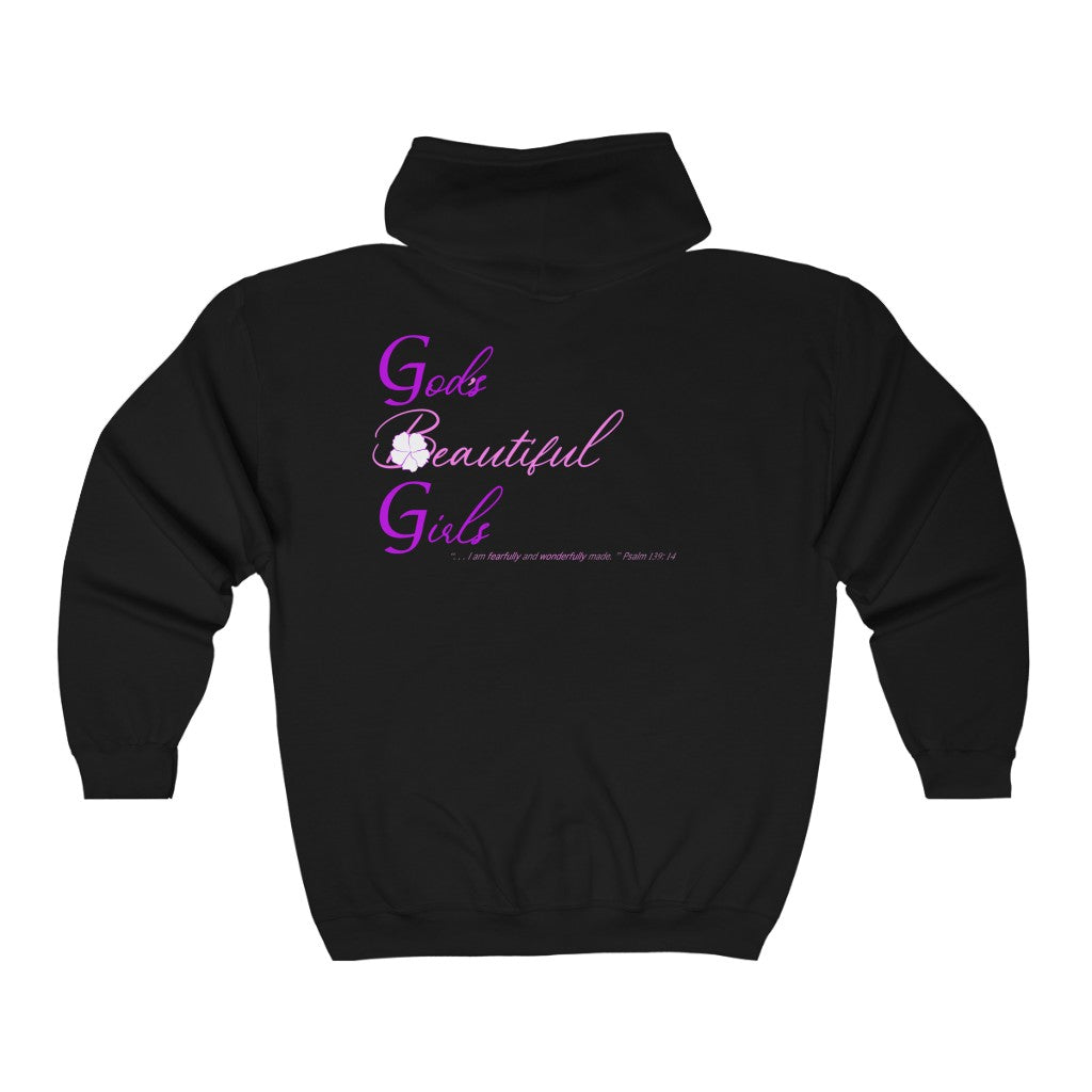 GBG pink logo on black Unisex Full Zip Hoodie