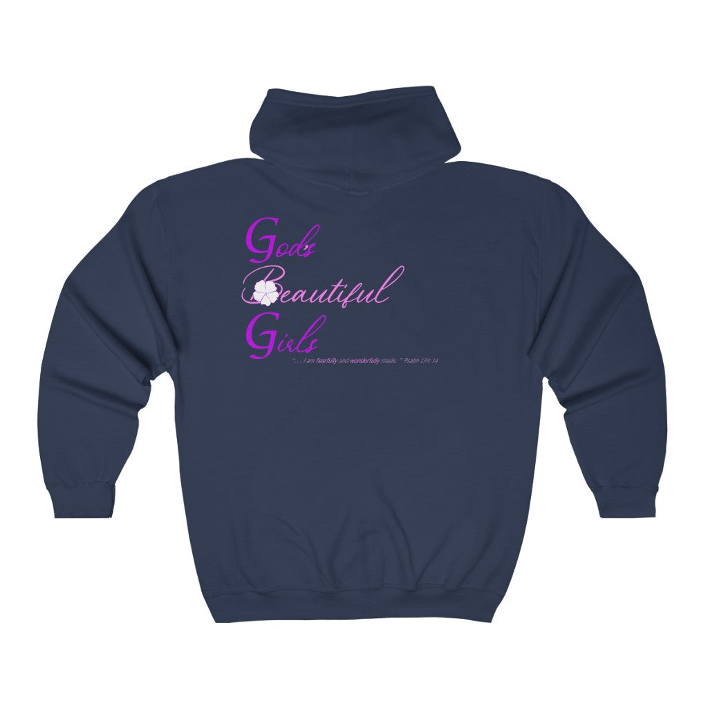 GBG pink logo on black Unisex Full Zip Hoodie